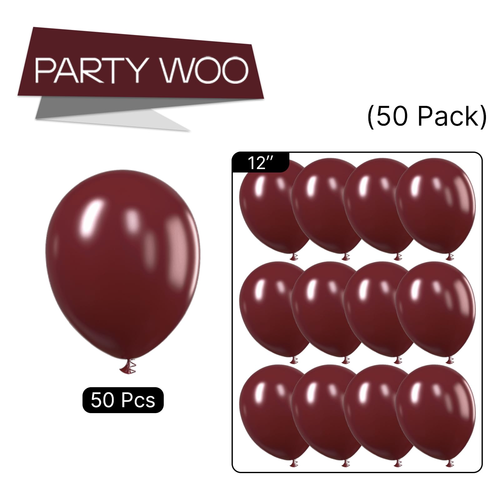 PartyWoo burgundy balloons glossy finish ideal for DIY balloon walls.