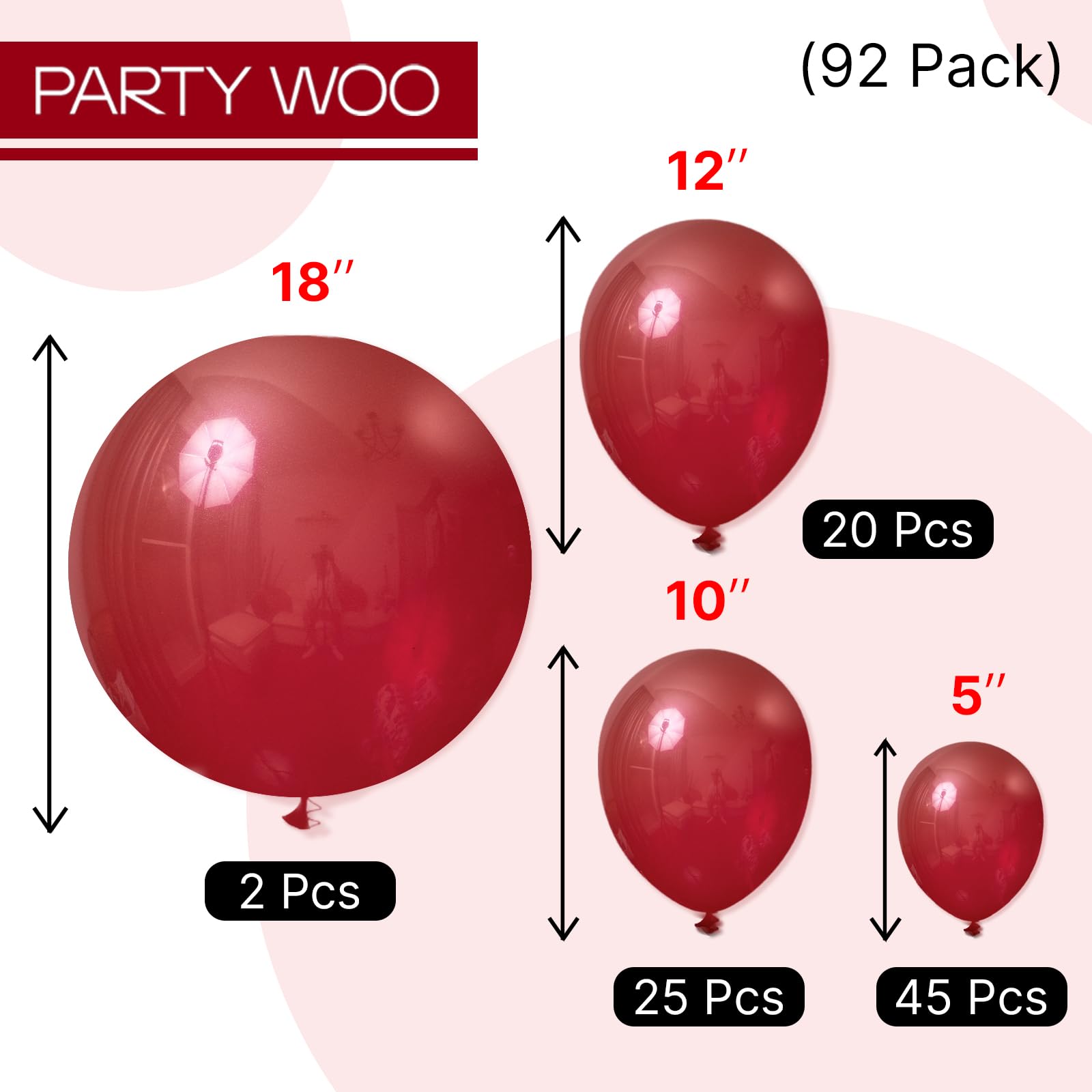 PartyWoo burgundy balloons with quick-fill design for faster setup.
