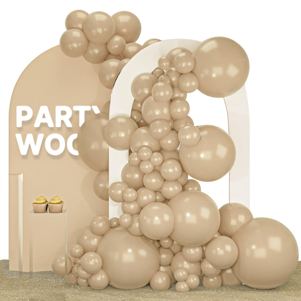 PartyWoo cream balloons 18-inch assembly creates a soft ivory arch for celebrations.