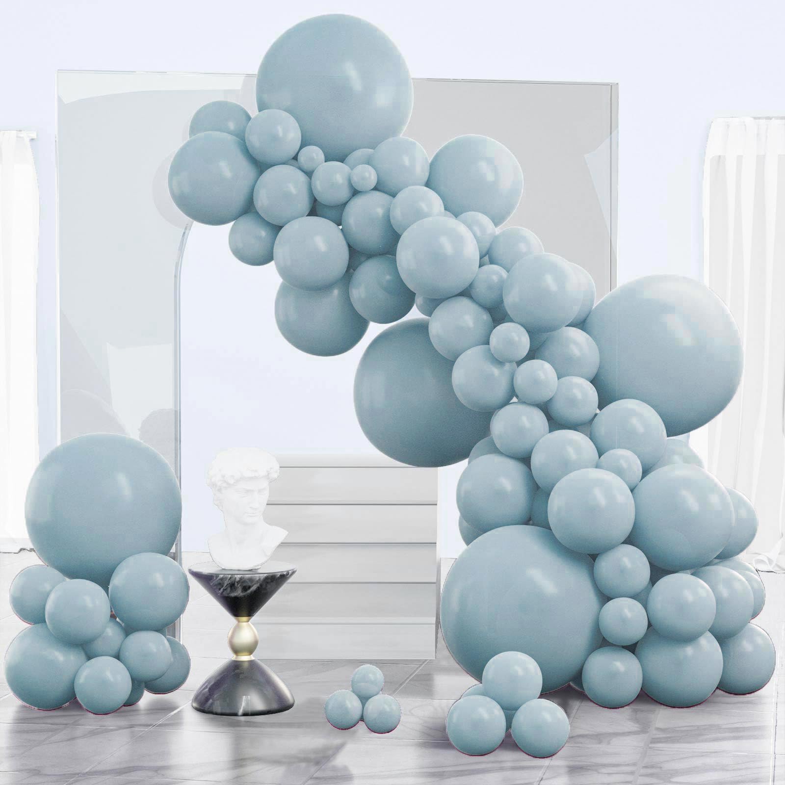PartyWoo dusty blue 18-inch balloons arranged in a bold arch for a chic entryway.