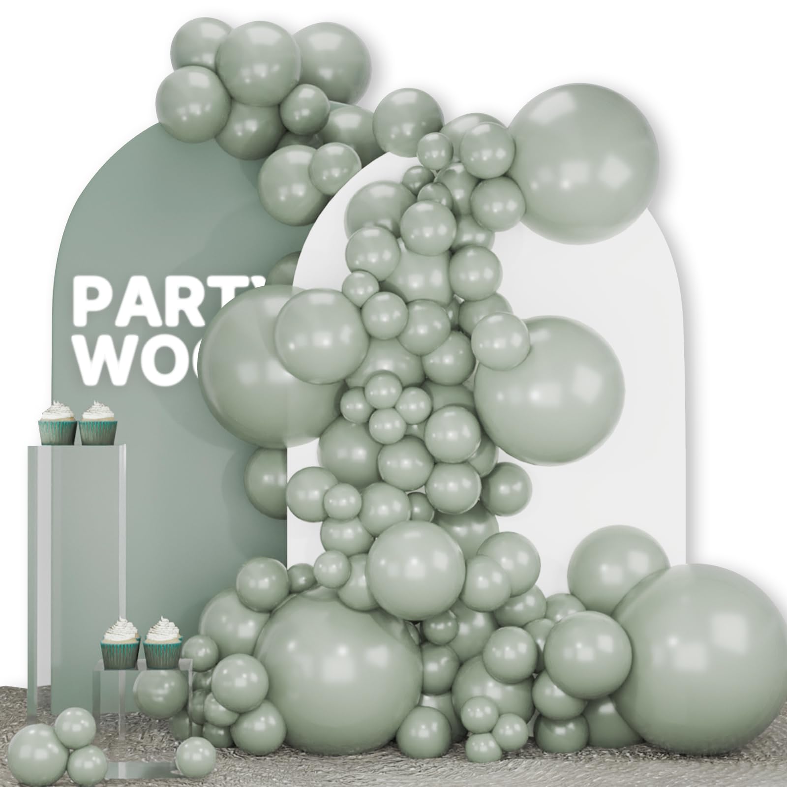 PartyWoo dusty green 18in balloons ideal for bold arches and centerpieces