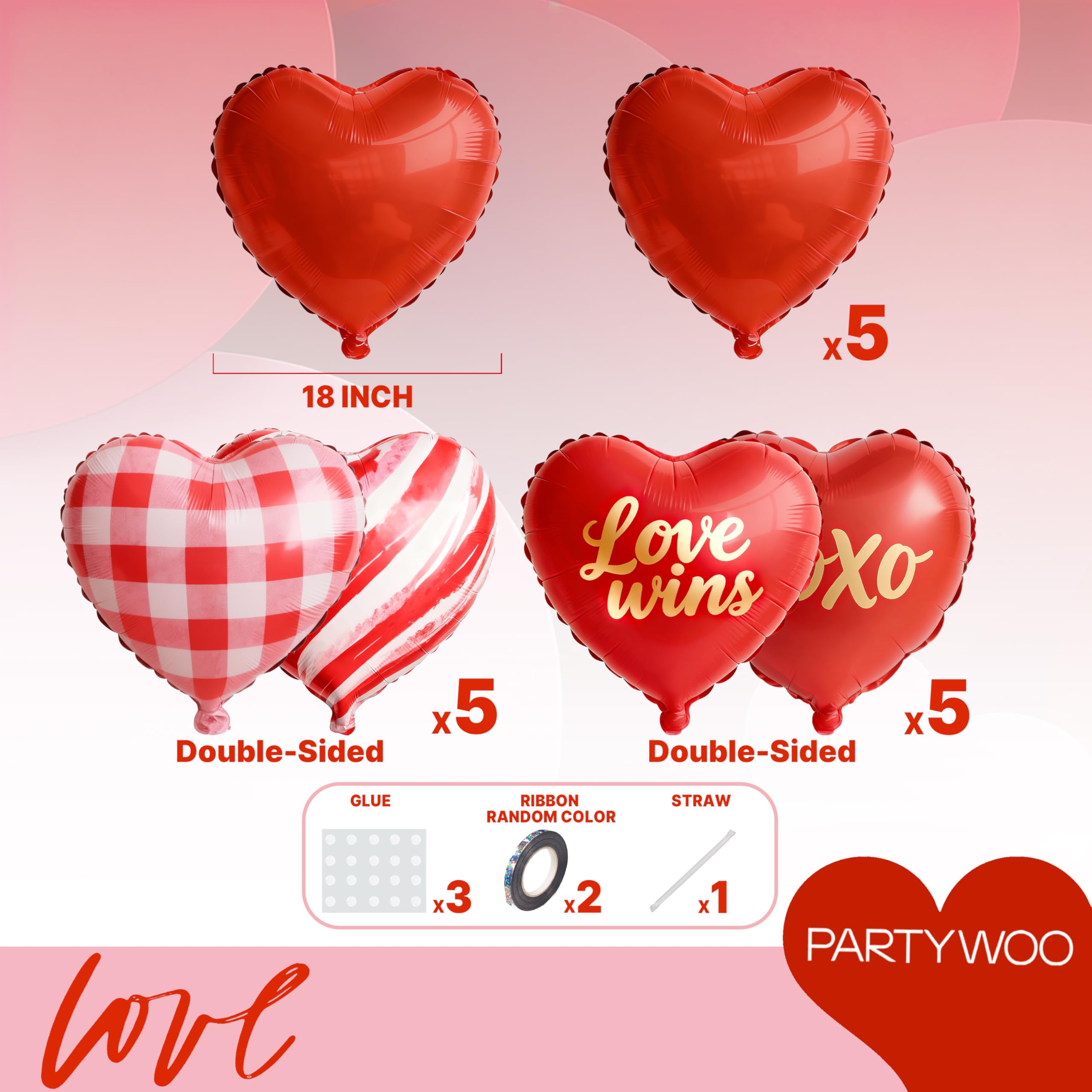 PartyWoo 18-inch heart balloons durable for reuse in future celebrations.