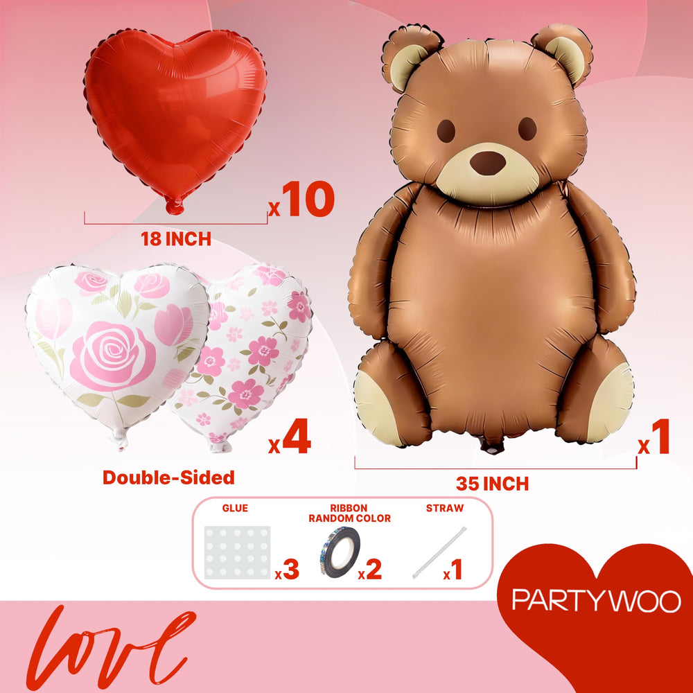 PartyWoo engagement party decor combines durable foil balloons with bold red hearts.