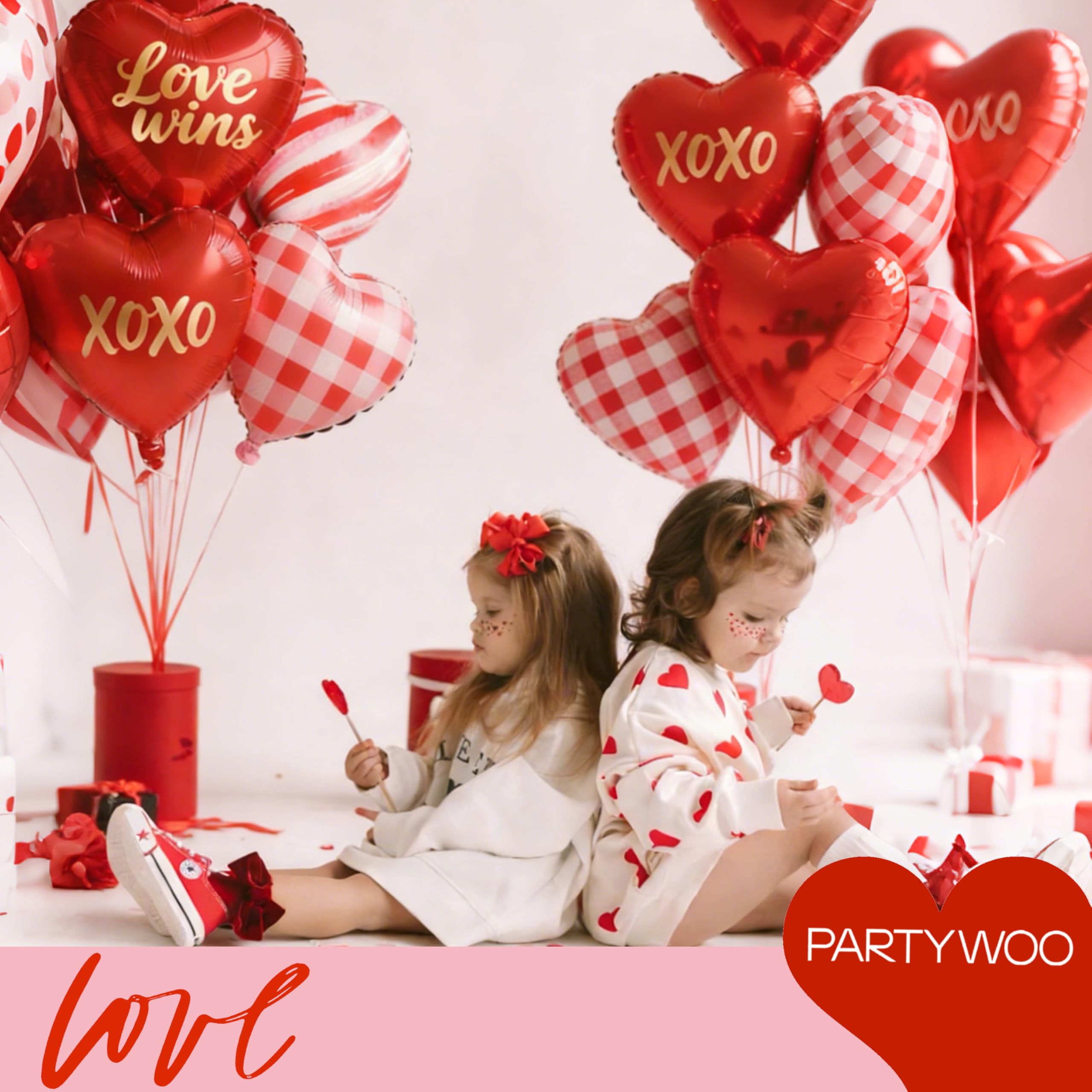 PartyWoo foil red heart balloons with long-lasting shine ideal for weddings and bridal showers.