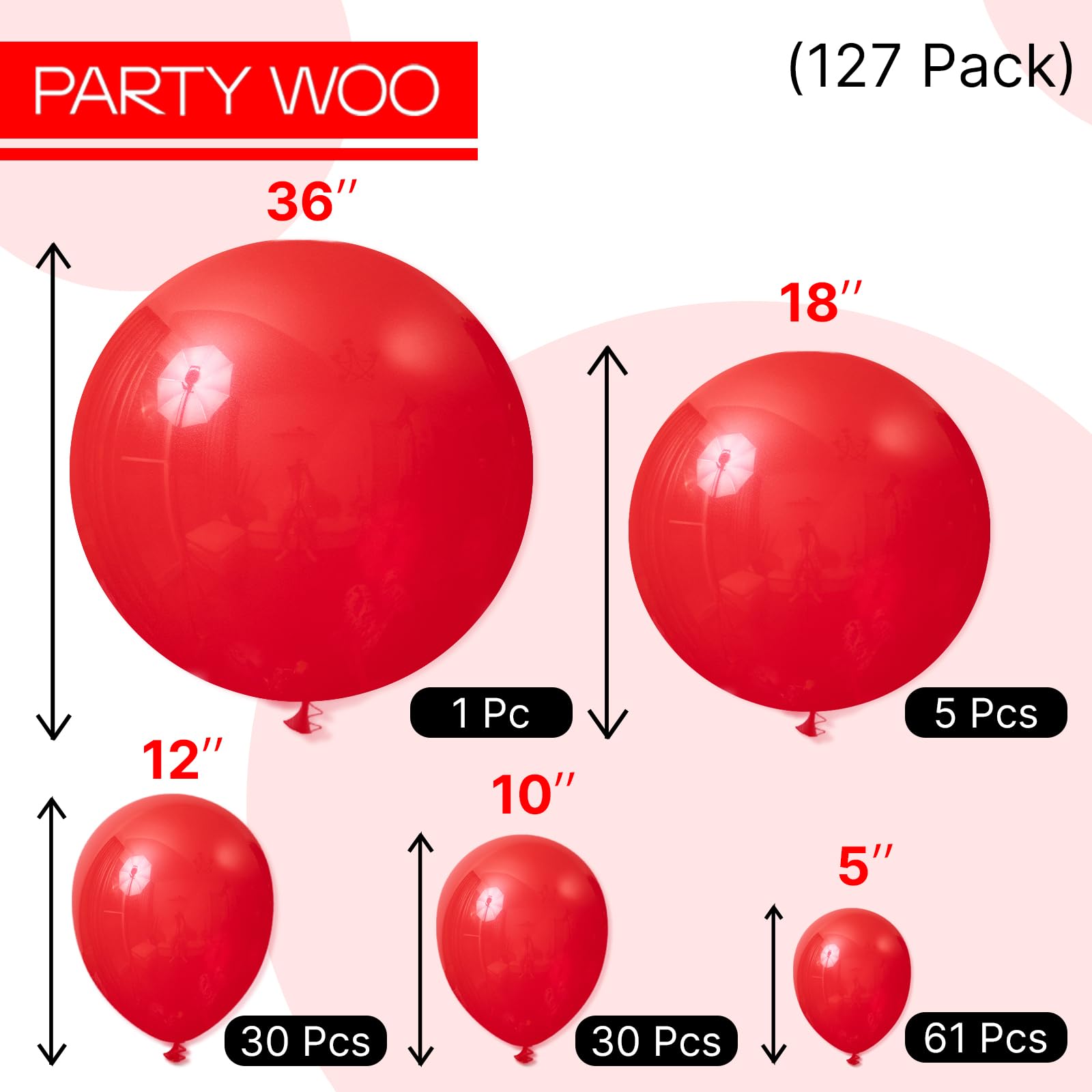 PartyWoo red balloons arranged for a festive photo backdrop