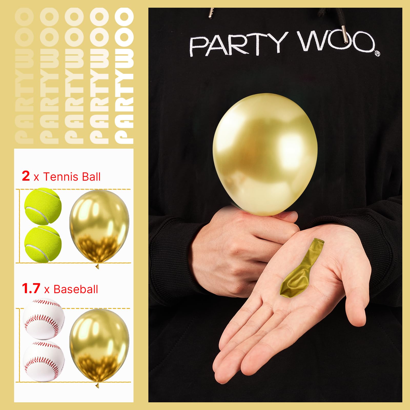 PartyWoo air-filled gold balloons stay full up to 72 hours.