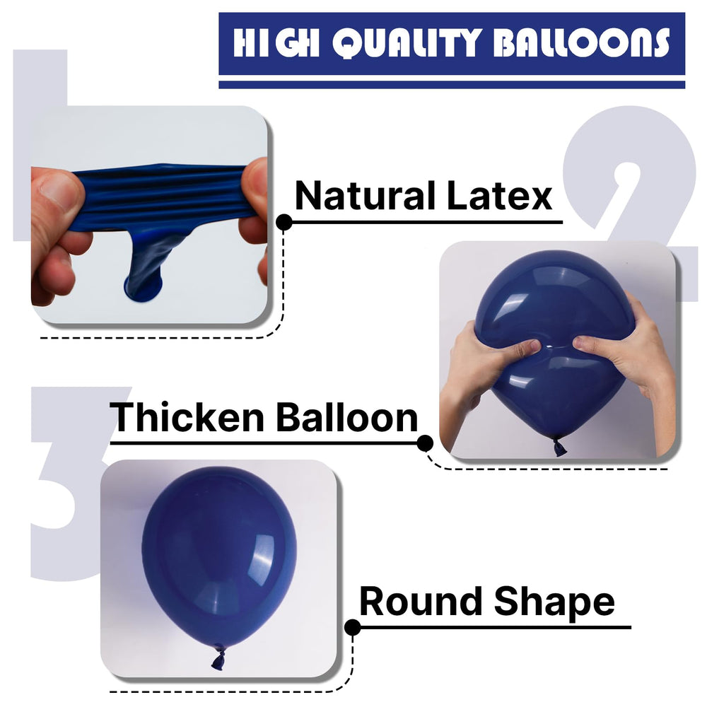 PartyWoo graduation party decor featuring navy blue balloons.