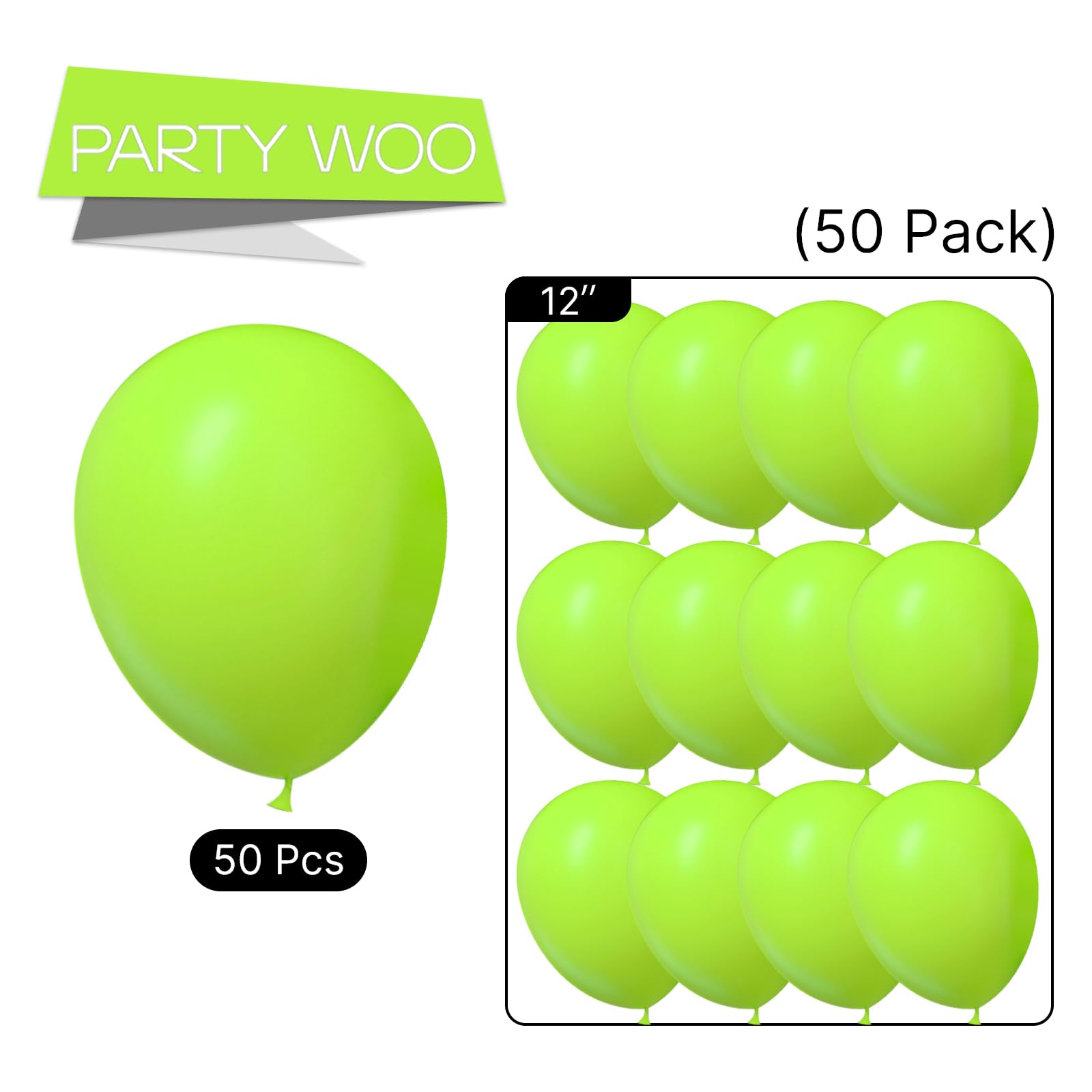 PartyWoo lime green balloon detail showing air-fill option.