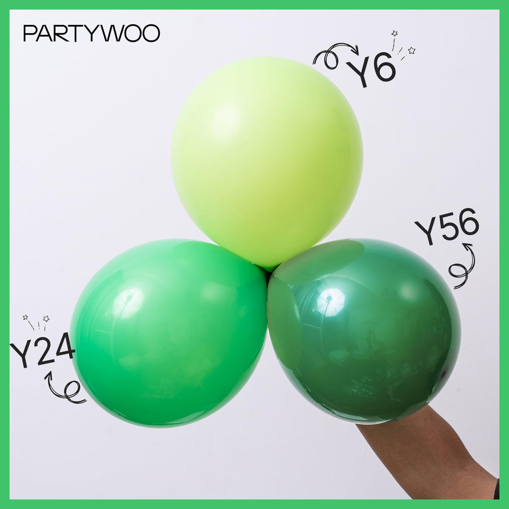 PartyWoo green 12-inch balloons add lush volume to arches and garlands.