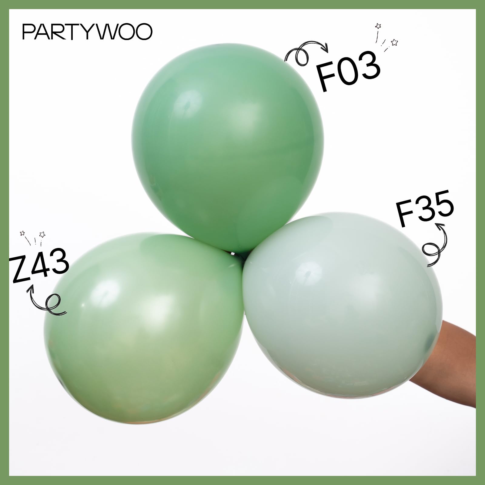PartyWoo green balloons set up for a wedding decor project