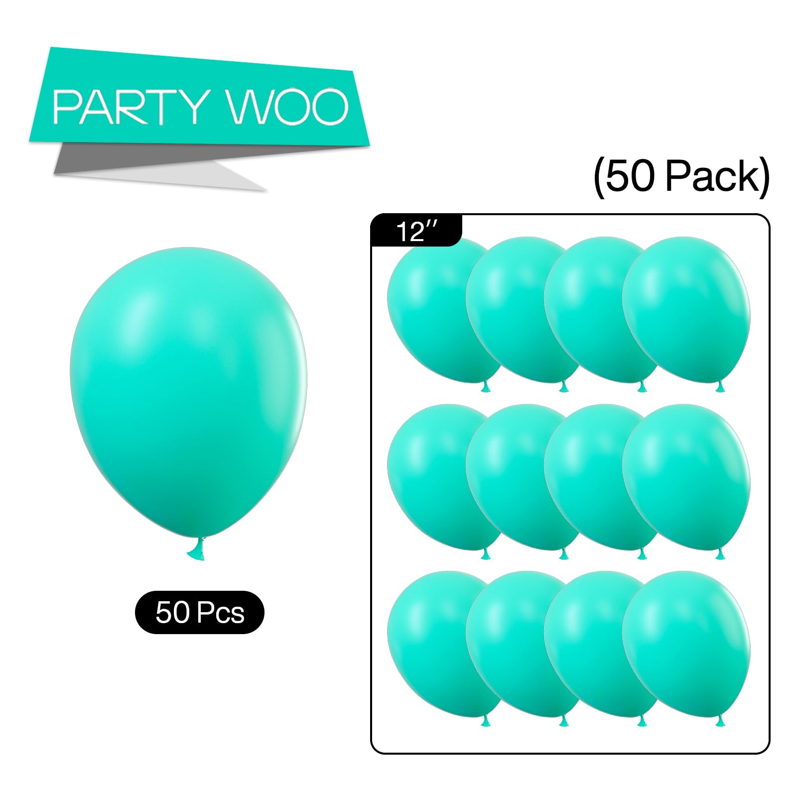 PartyWoo 12in teal balloons suitable for air or helium use