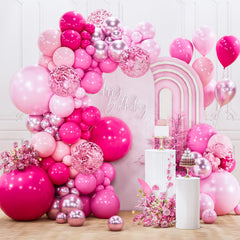 PartyWoo hot pink balloon arch kit creates bold party backdrops