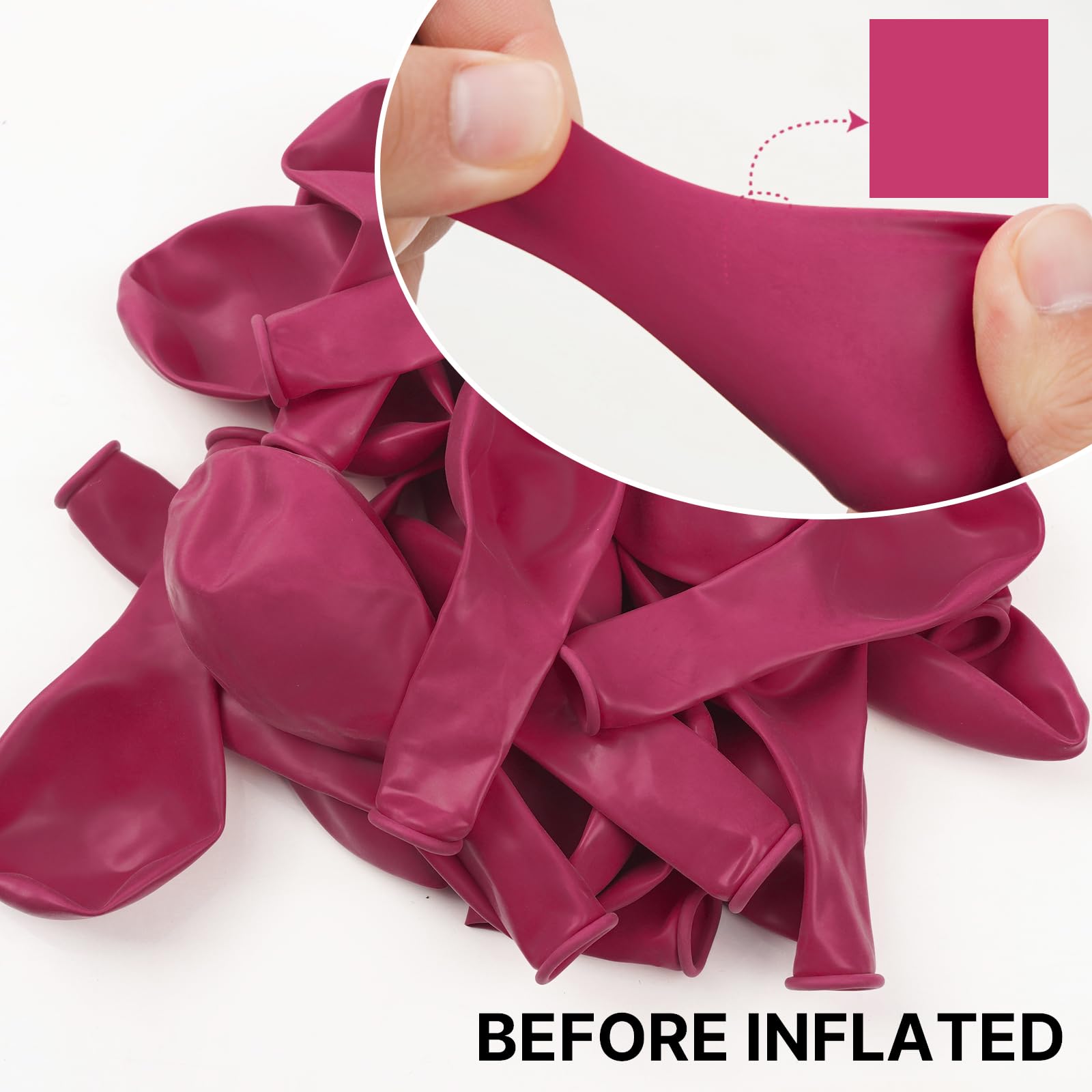 Hot pink balloons arranged as a wedding backdrop with magenta hue.