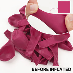 Hot pink balloons arranged as a wedding backdrop with magenta hue.