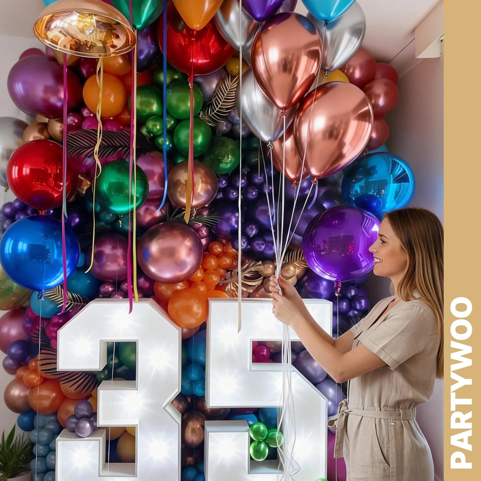PartyWoo rainbow metallic balloons add colorful party backdrops.