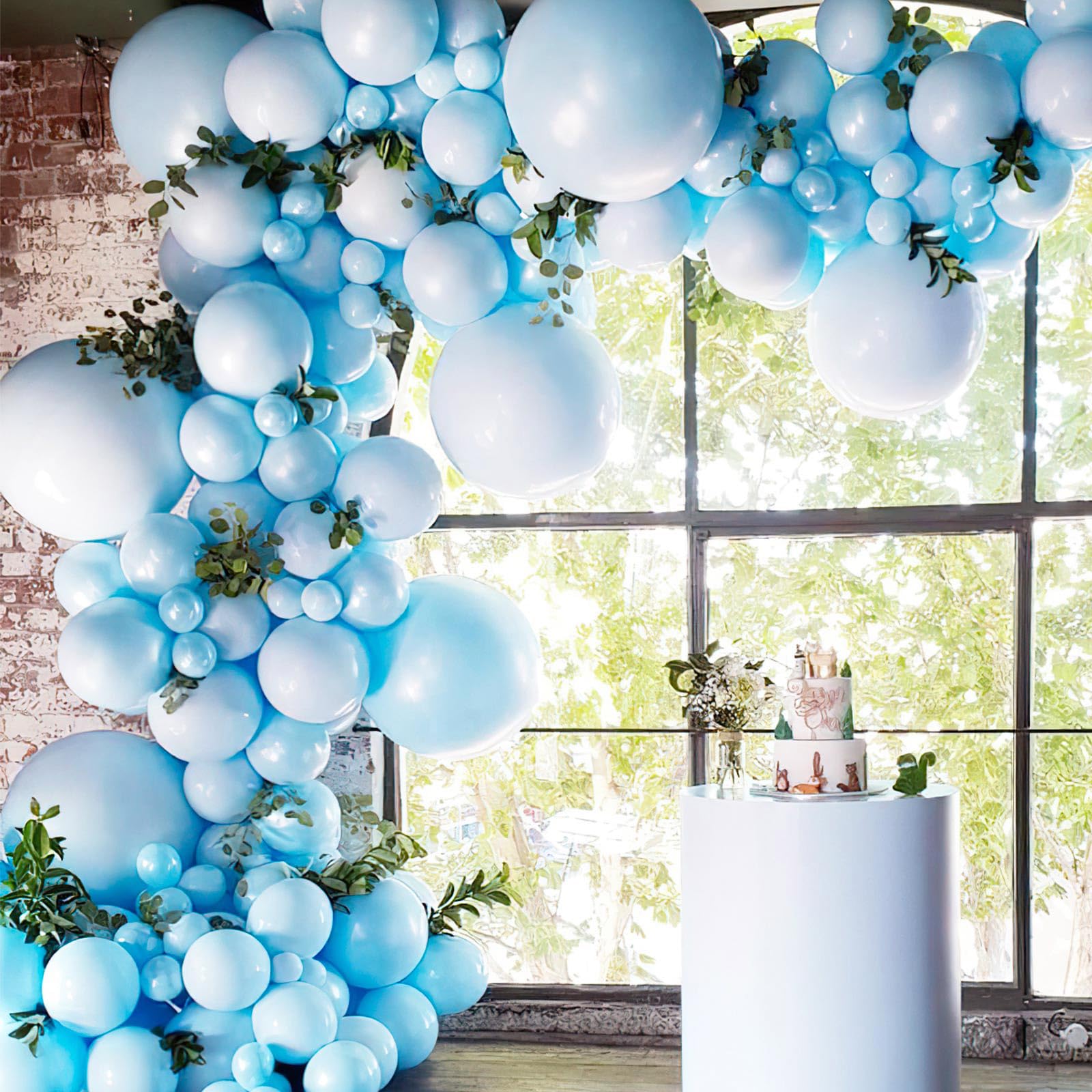 PartyWoo light blue balloon arch centerpiece suitable for weddings and celebrations.