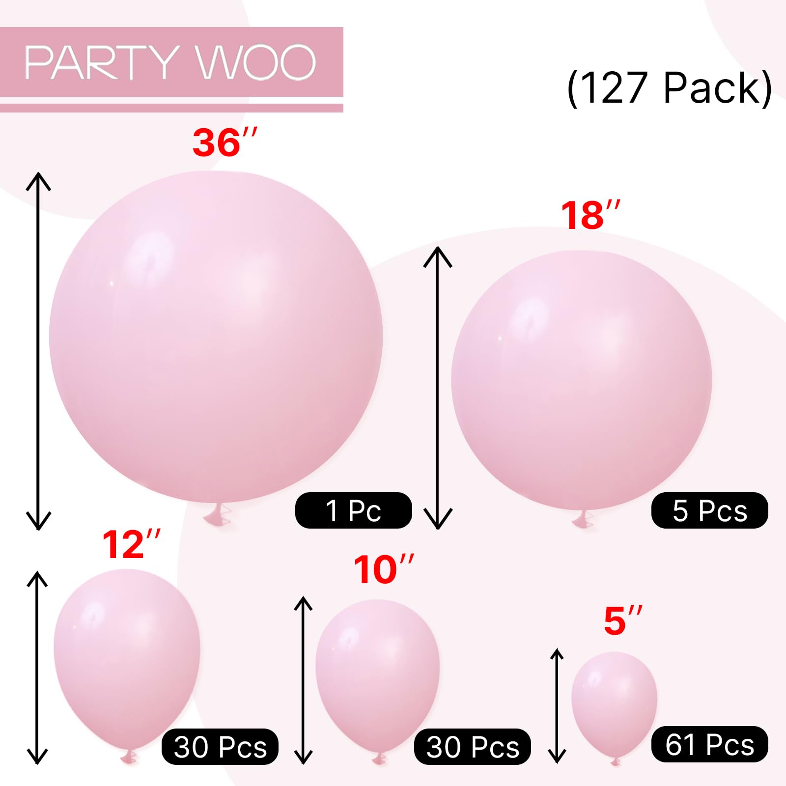 PartyWoo light pink 5-inch balloons compact decor accents.