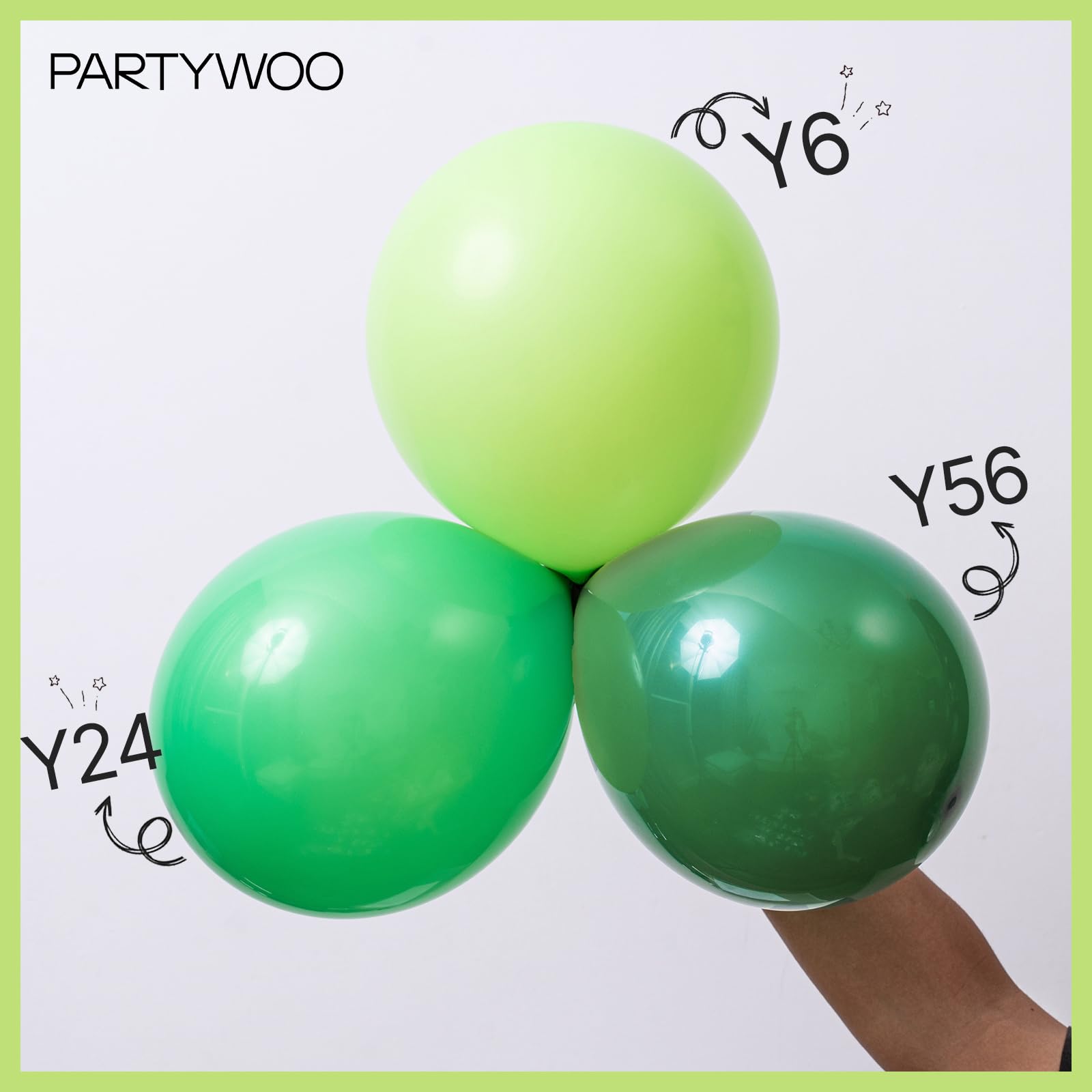 PartyWoo closeup of thick latex lime green balloons showing durability