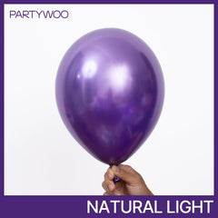 PartyWoo Mardi Gras purple balloons decorate festive tables and photo backgrounds.