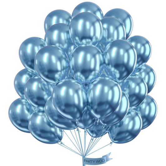 PartyWoo metallic blue 12-inch balloon pack for bright party decor.
