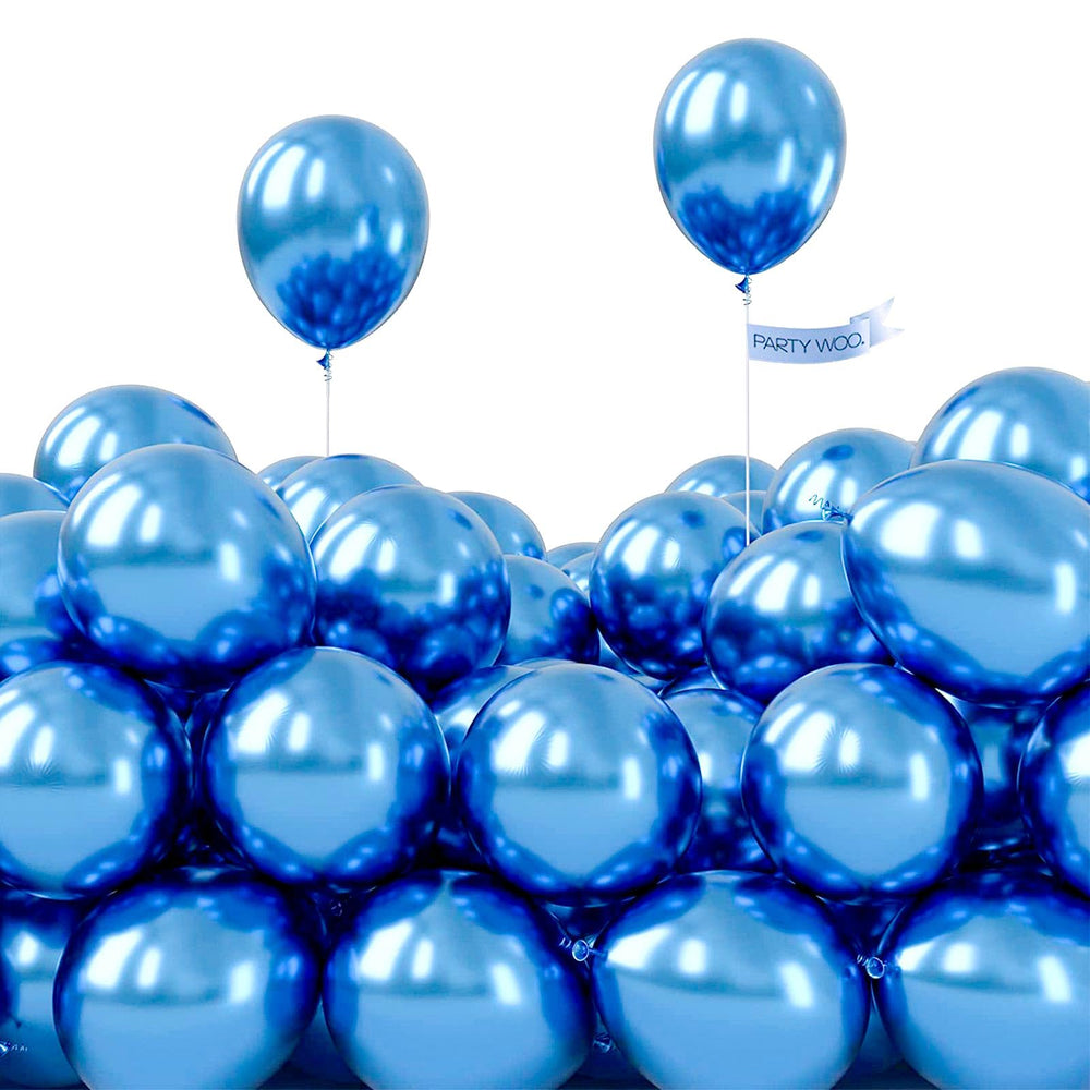 PartyWoo metallic blue balloons 5-inch chrome finish ideal for wedding arches.