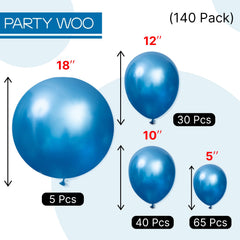 PartyWoo chrome blue balloons close-up highlighting the shiny, durable surface.