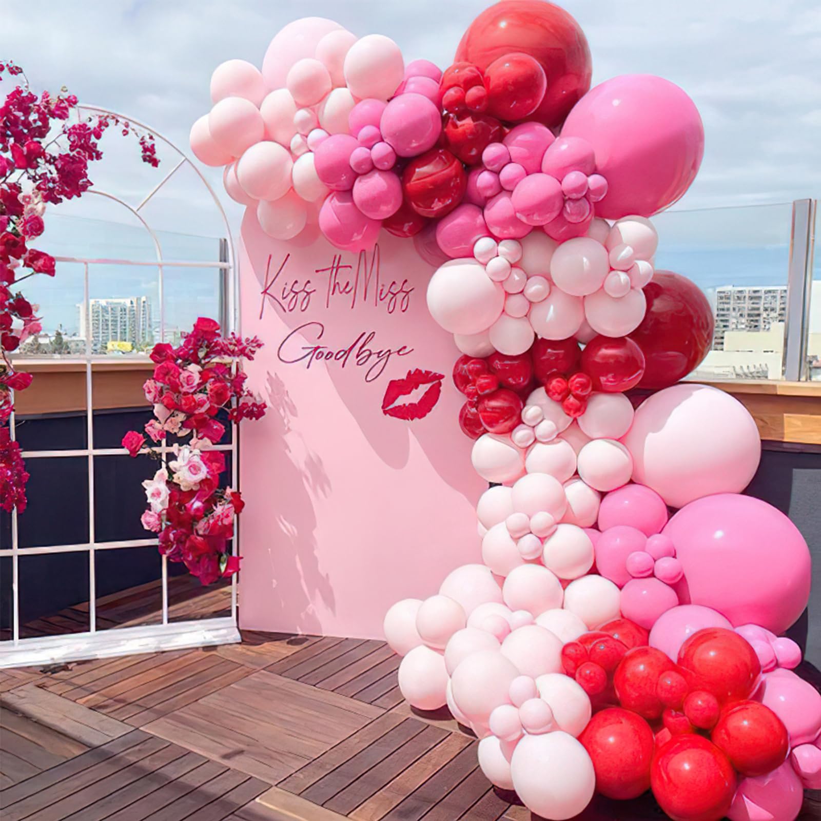 PartyWoo metallic pink 12in balloons provide shiny contrast for arches