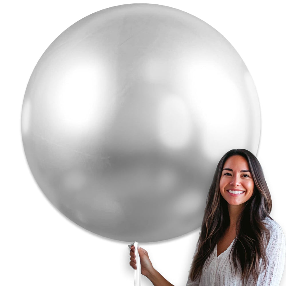 PartyWoo metallic silver 36-inch balloon ideal for arches and centerpieces, vibrant shine.