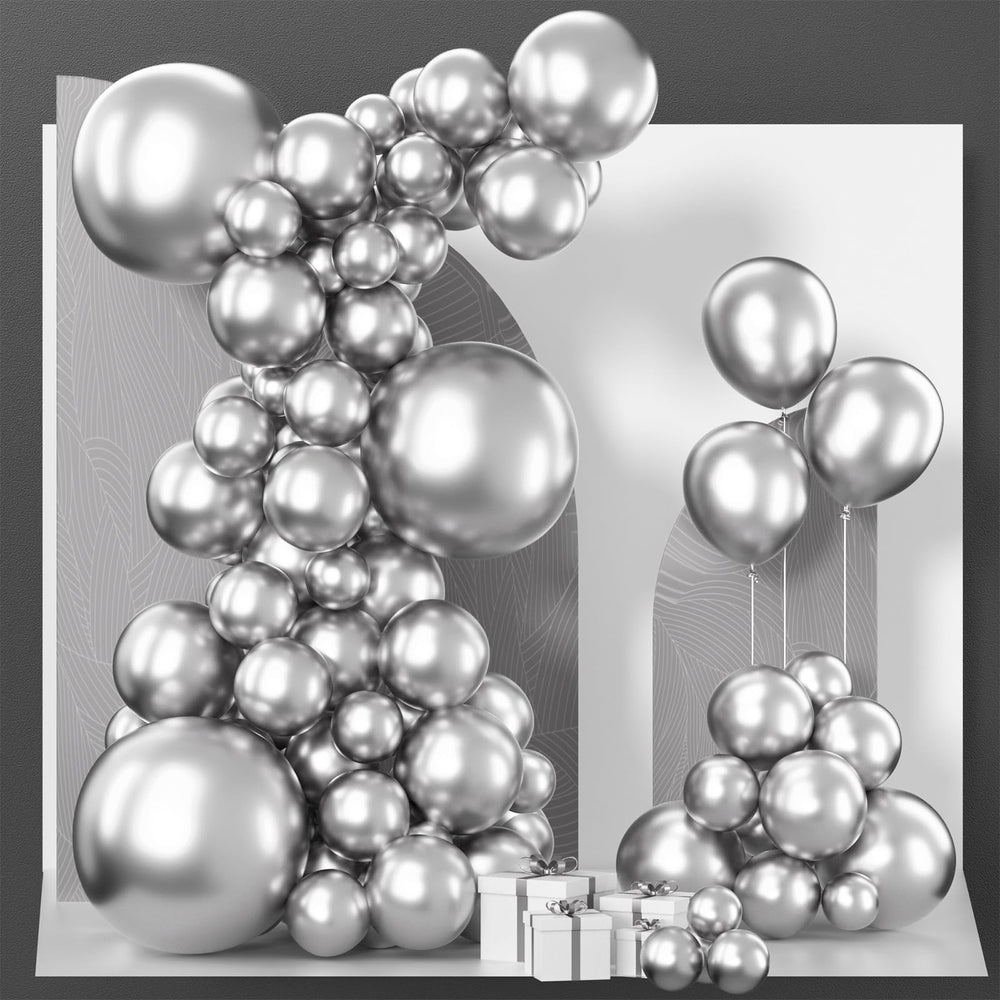 PartyWoo 12-inch silver balloons for vibrant balloon bouquets and arches.
