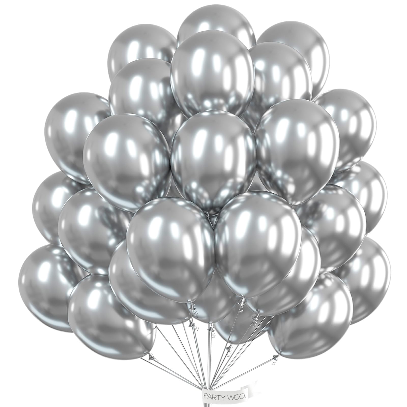 PartyWoo metallic silver balloons 12in pack for vibrant party decor ideas.