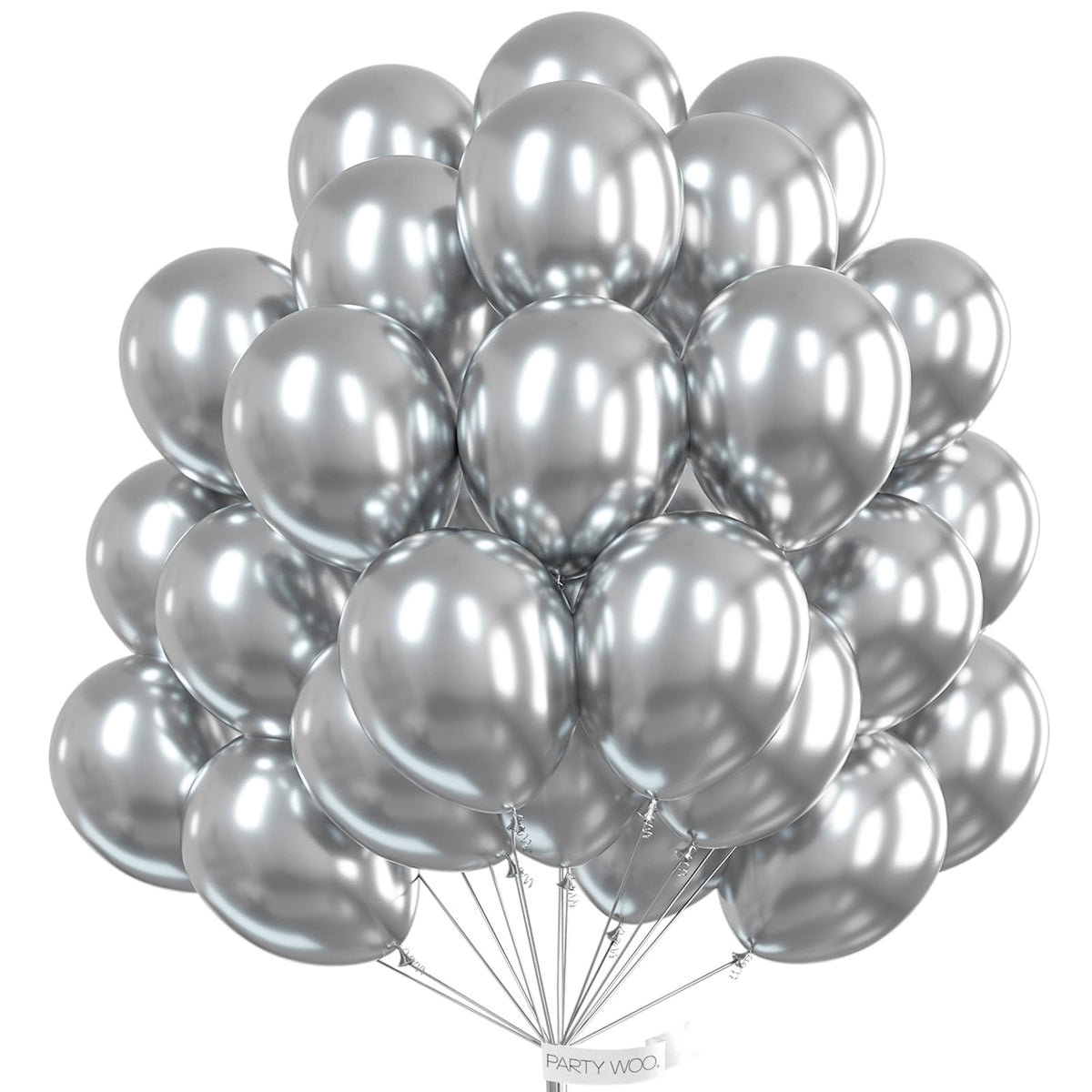 PartyWoo metallic silver balloons 12in pack for vibrant party decor ideas.