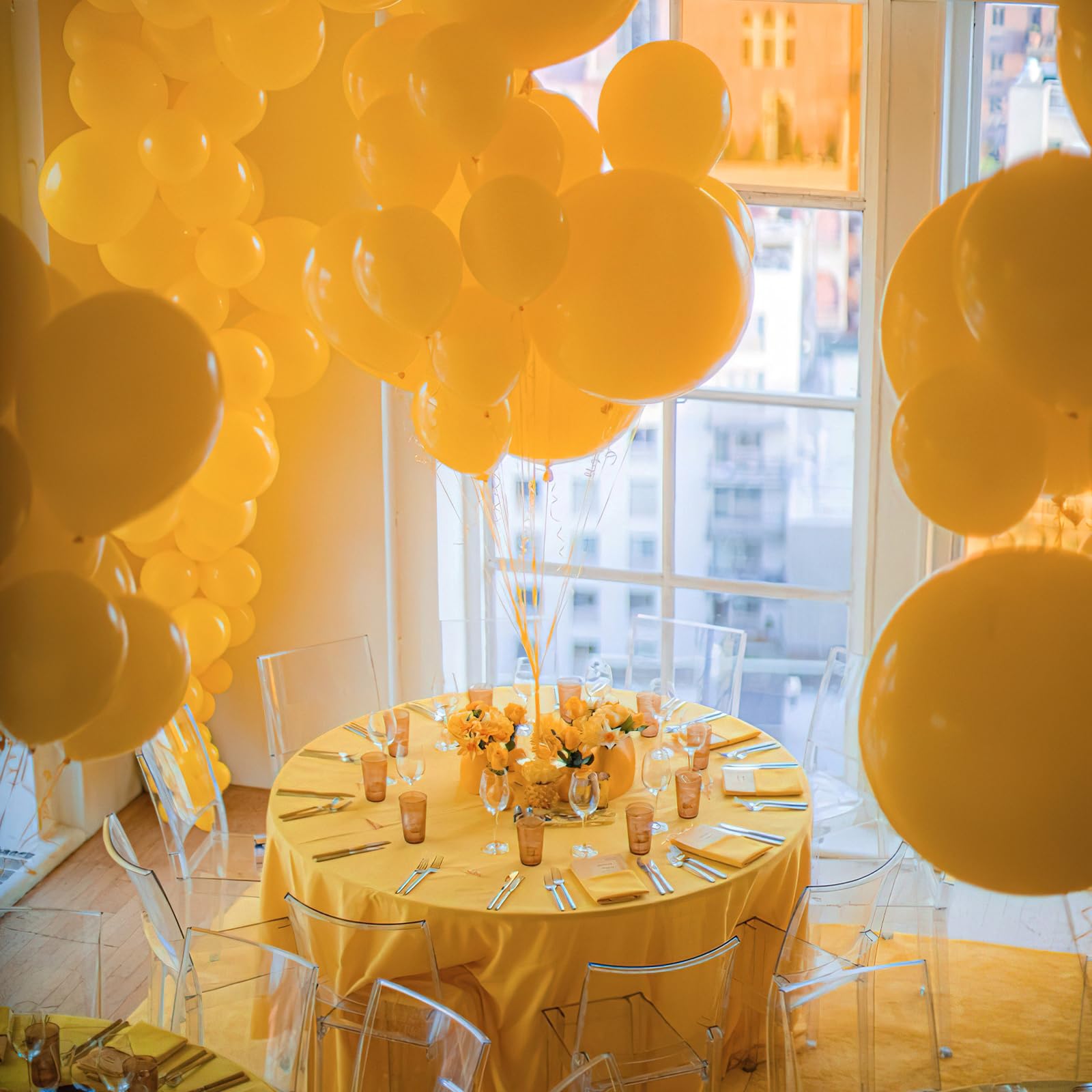 PartyWoo mustard 5-inch balloons add subtle pops to designs.