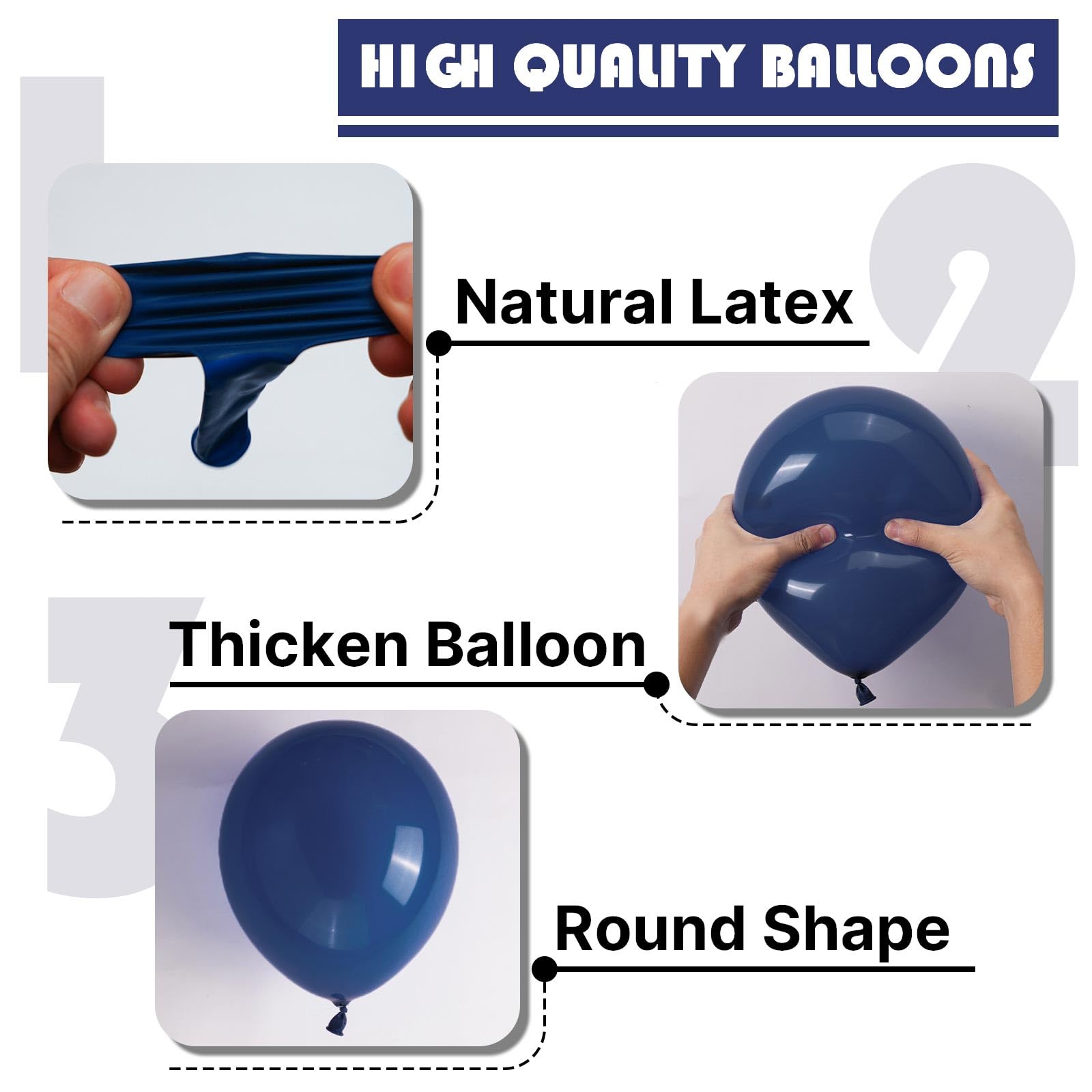 PartyWoo navy blue balloons for durable, fuller-looking centerpieces and decorations.