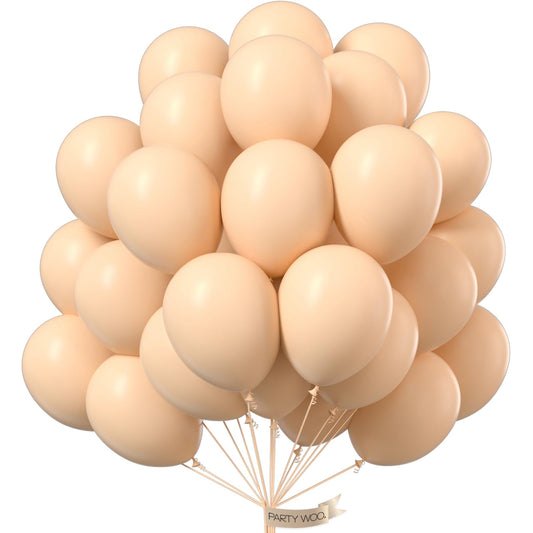 PartyWoo nude balloons 50 pcs close-up: soft matte apricot finish ideal for neutral wedding decor.
