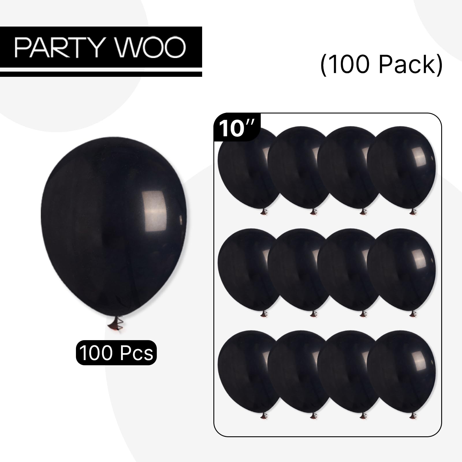 PartyWoo black balloons packaging and eco-friendly latex material