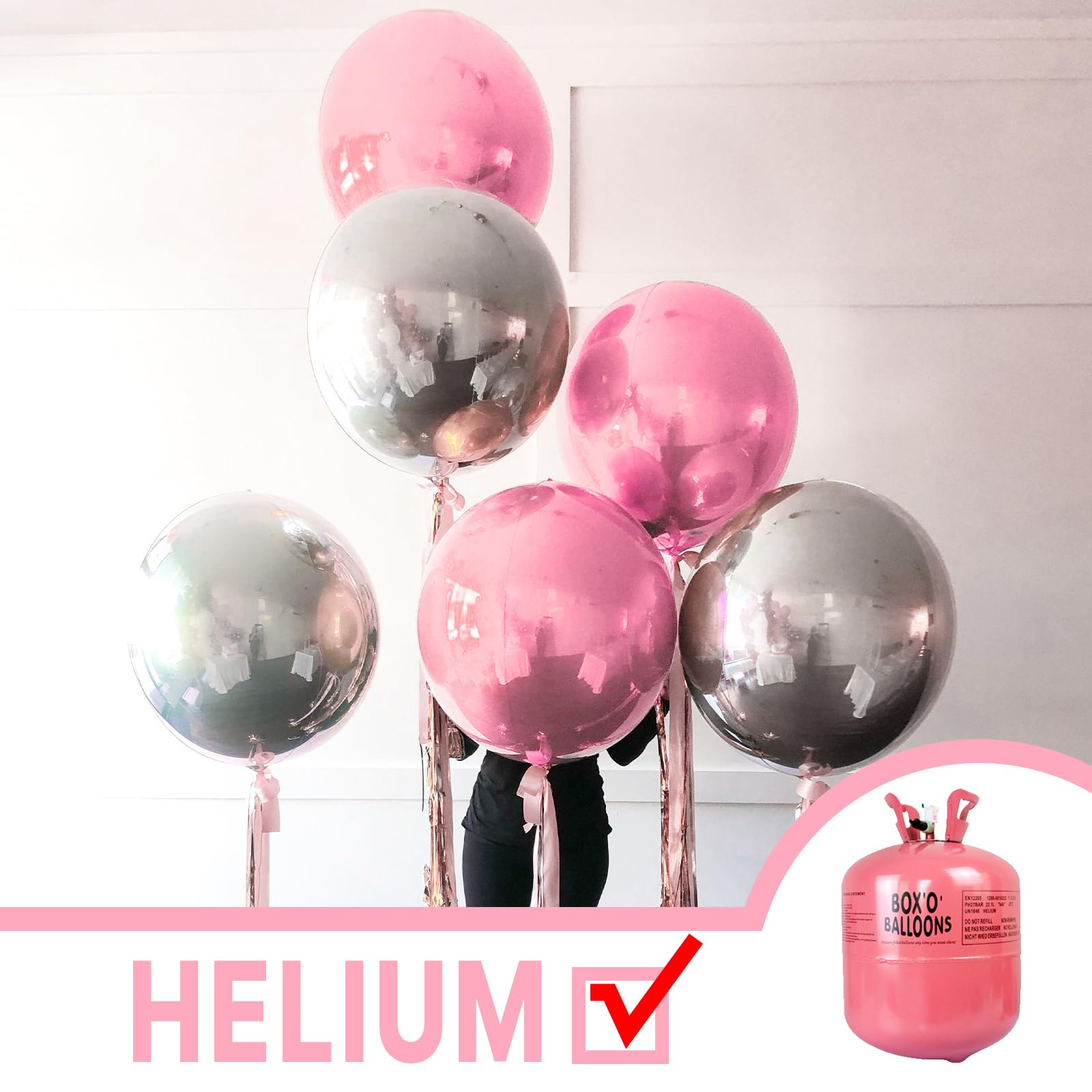 PartyWoo Pearl Pink 22-inch foil balloons create a bold centerpiece.