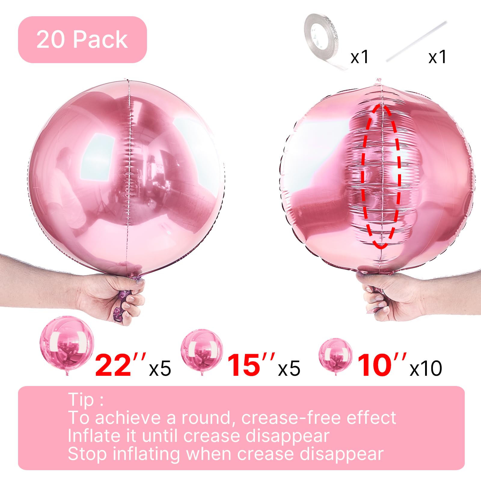 PartyWoo Pearl Pink mirror ball balloons reflect light for festive ambiance.
