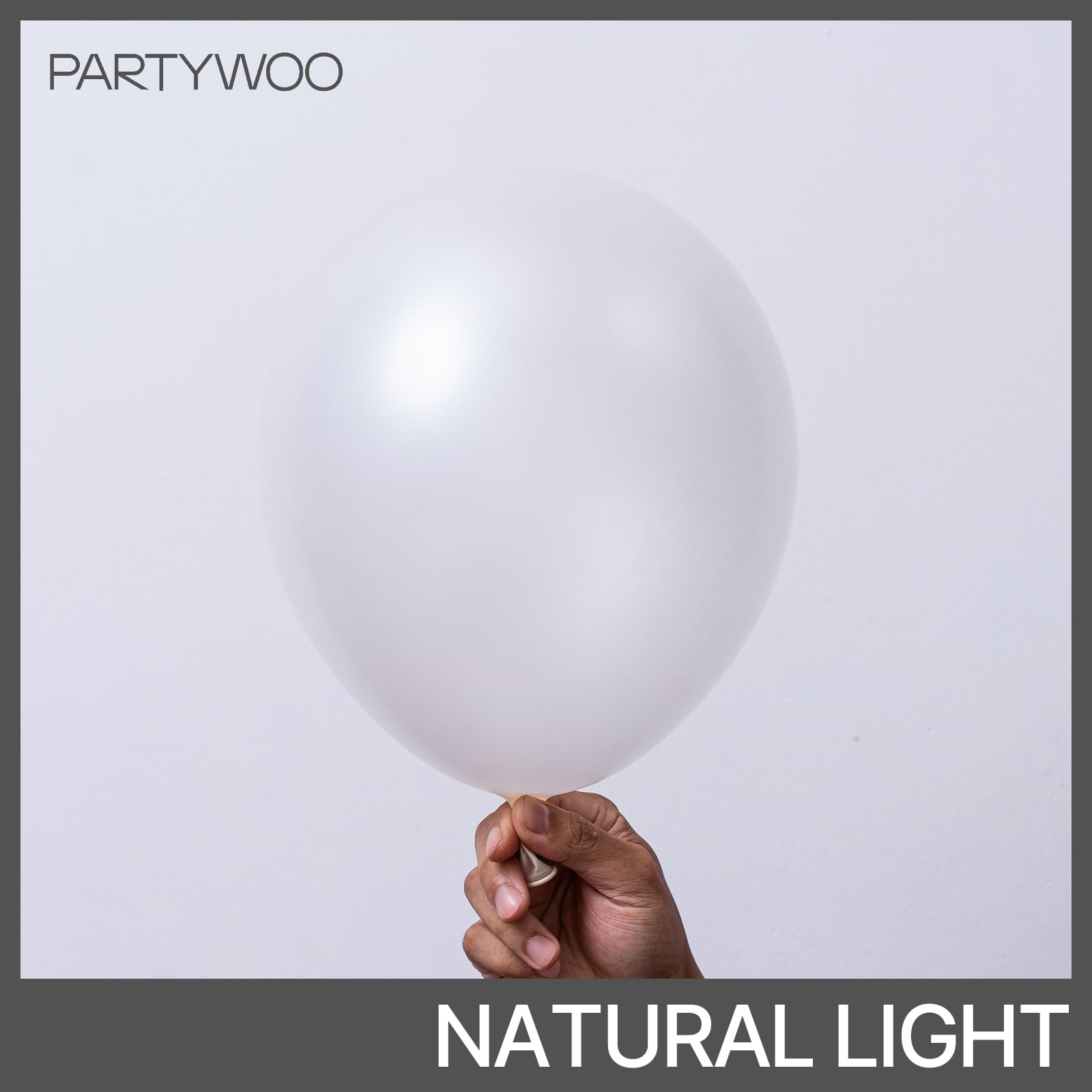Close-up of PartyWoo pearl white balloon with metallic finish for elegant décor.