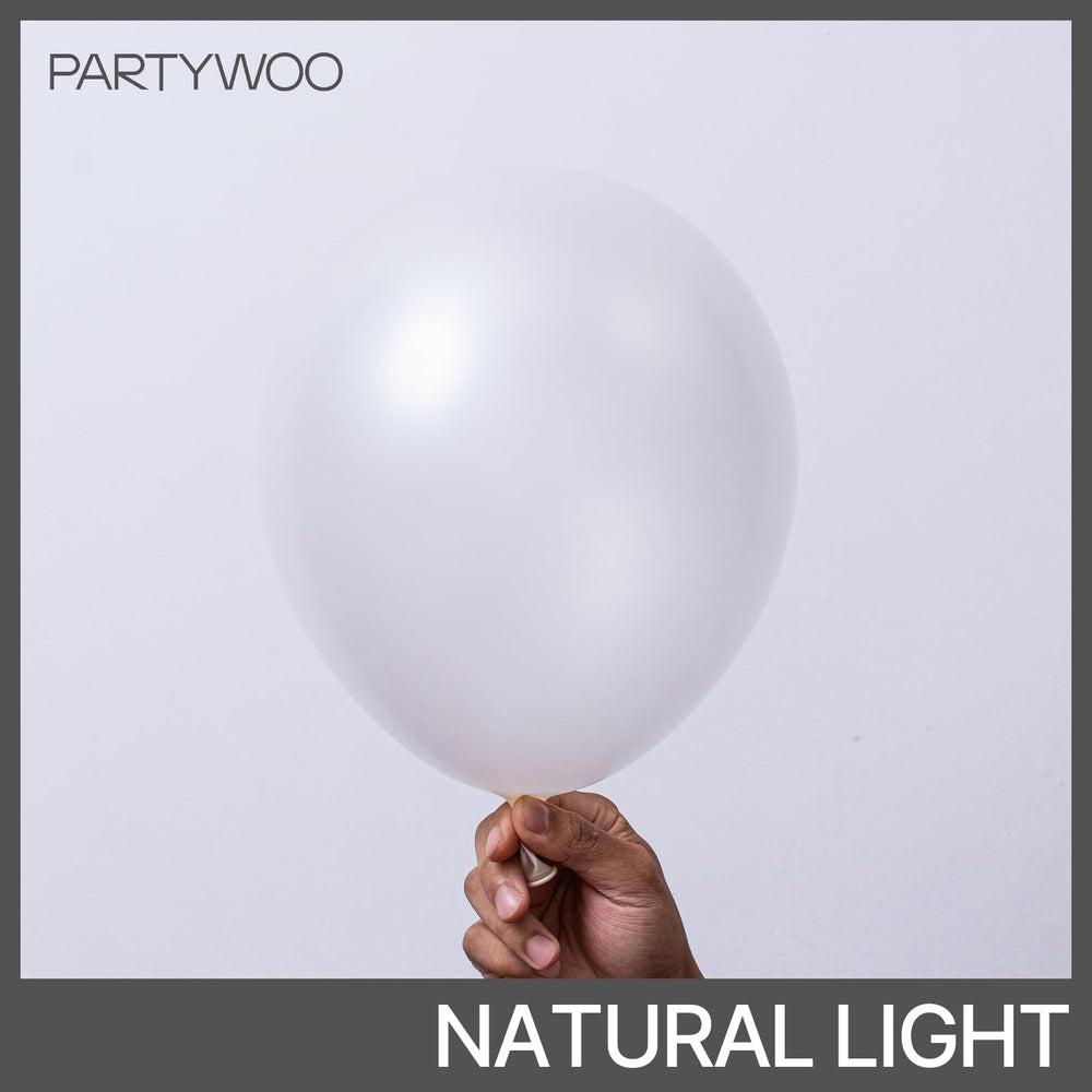Close-up of PartyWoo pearl white balloon with metallic finish for elegant décor.