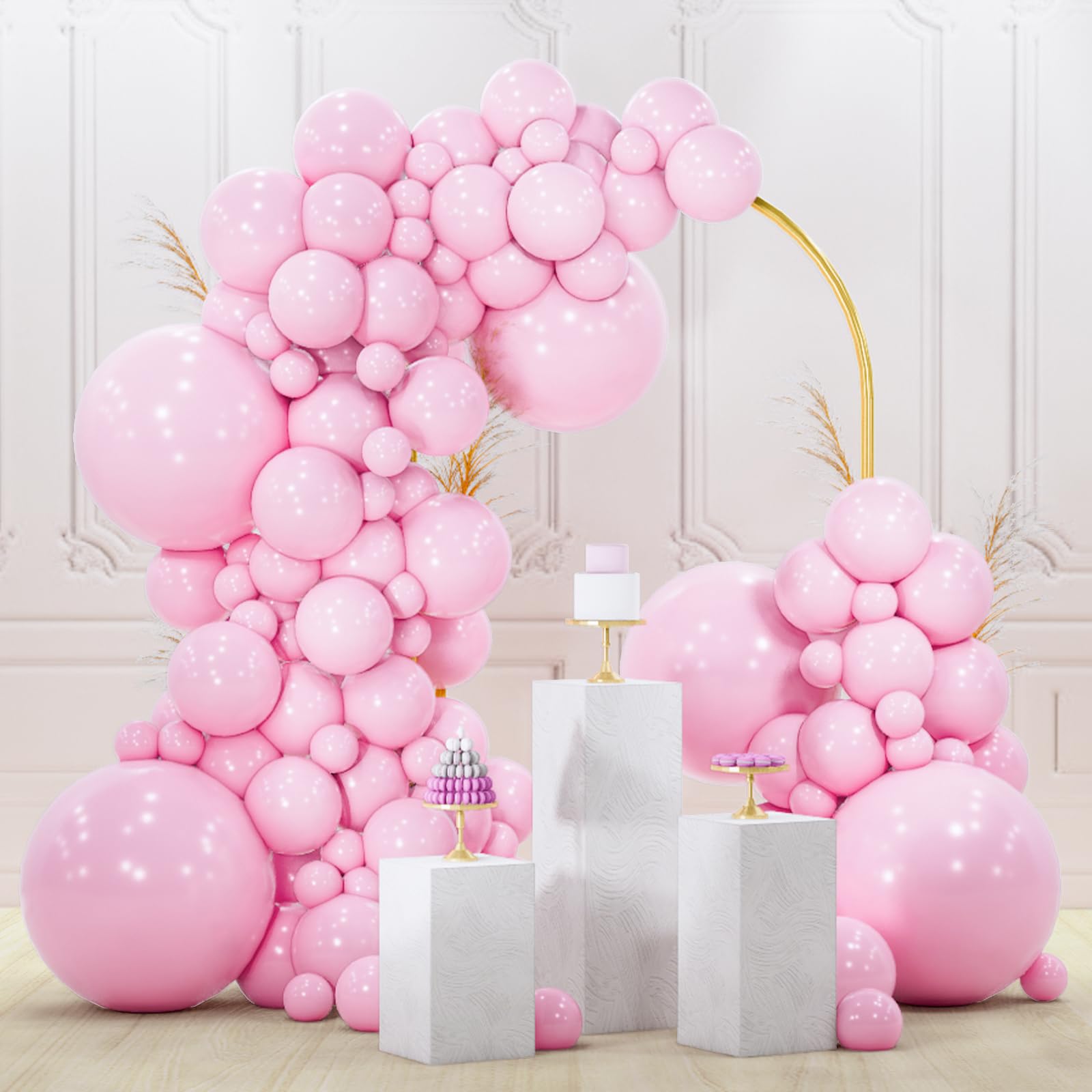 PartyWoo pink balloons arch kit for baby showers and gender reveals, ideal for festive garlands.