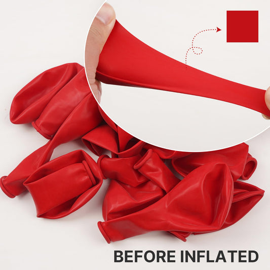 PartyWoo 18-inch red balloons arranged for a balanced arch