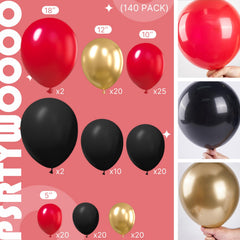 PartyWoo 12-inch red-black-gold balloons ideal for garland accents