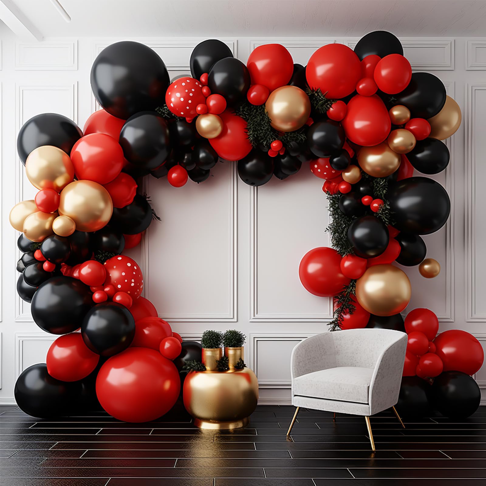 PartyWoo red-black-gold balloons in 18-inch size for bold decorations