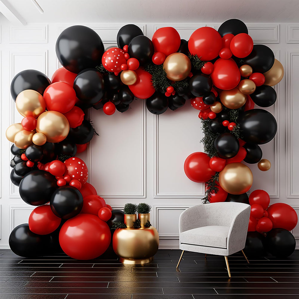 PartyWoo red-black-gold balloons in 18-inch size for bold decorations