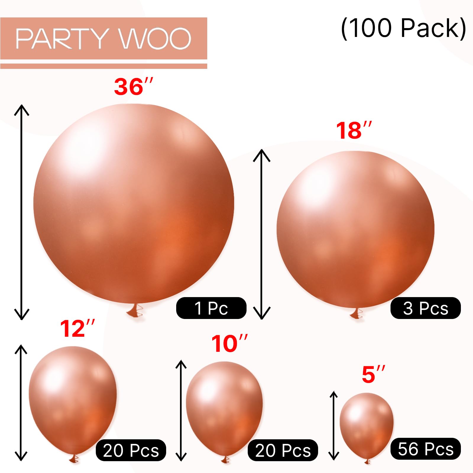 PartyWoo rose gold balloon arch kit ready-to-use for celebrations.