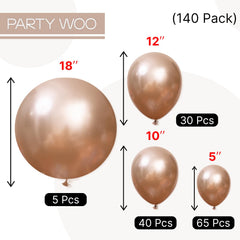 PartyWoo close-up shows premium metallic finish on rose gold balloons