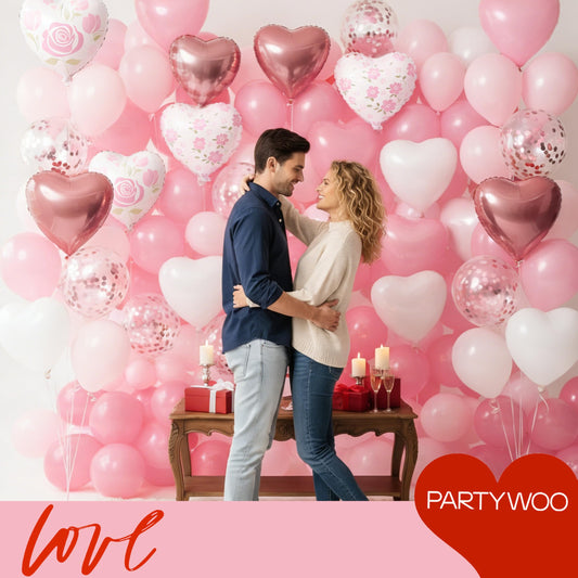 PartyWoo roseprint heart 18in foil balloons add charm to celebrations and photo captures.
