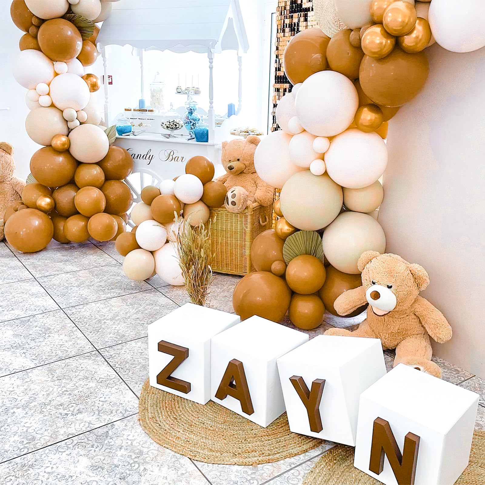 PartyWoo safari baby shower decor kit using tan balloons.