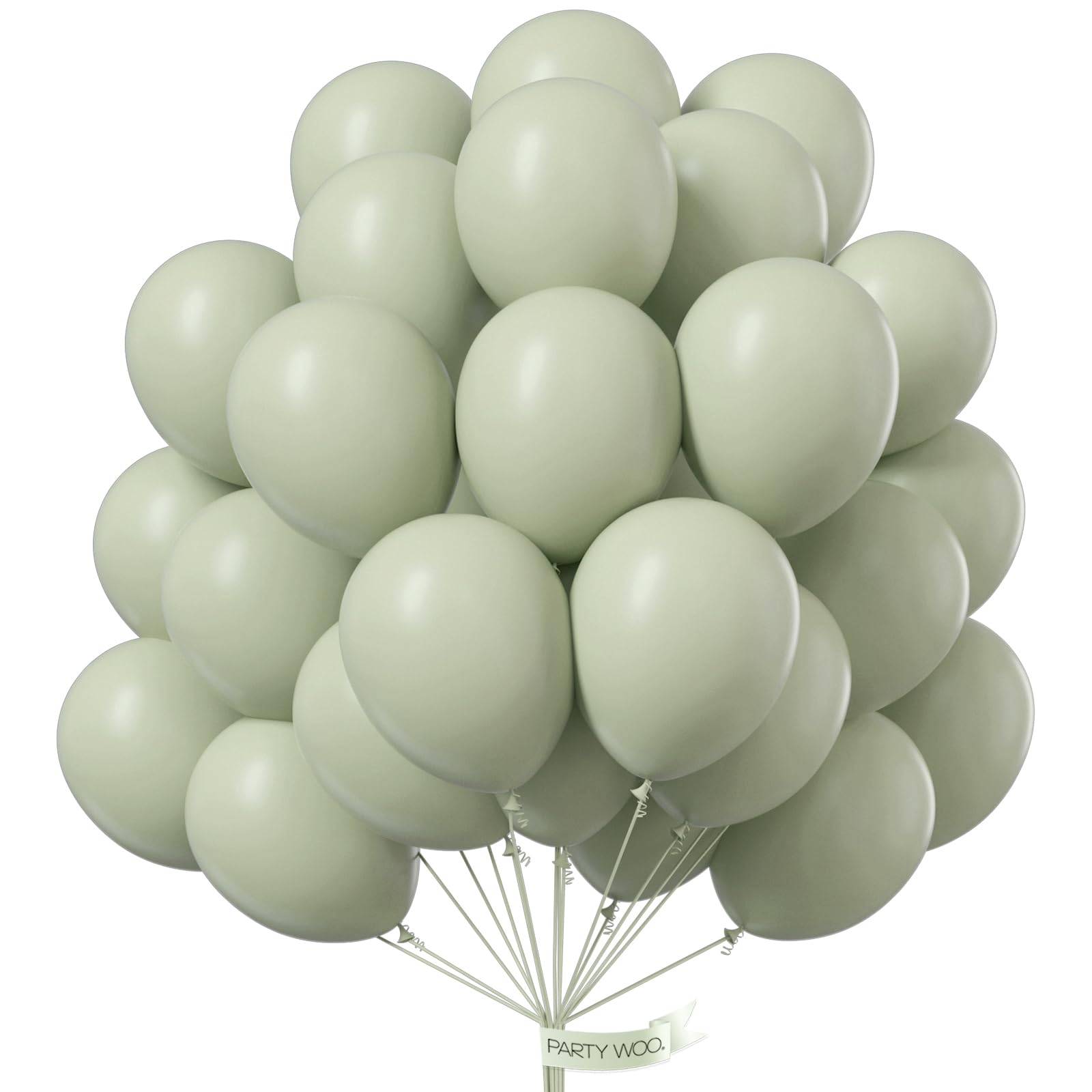 PartyWoo Sage Green Balloons 50pcs 12in for vibrant wedding decor and photo backdrops.