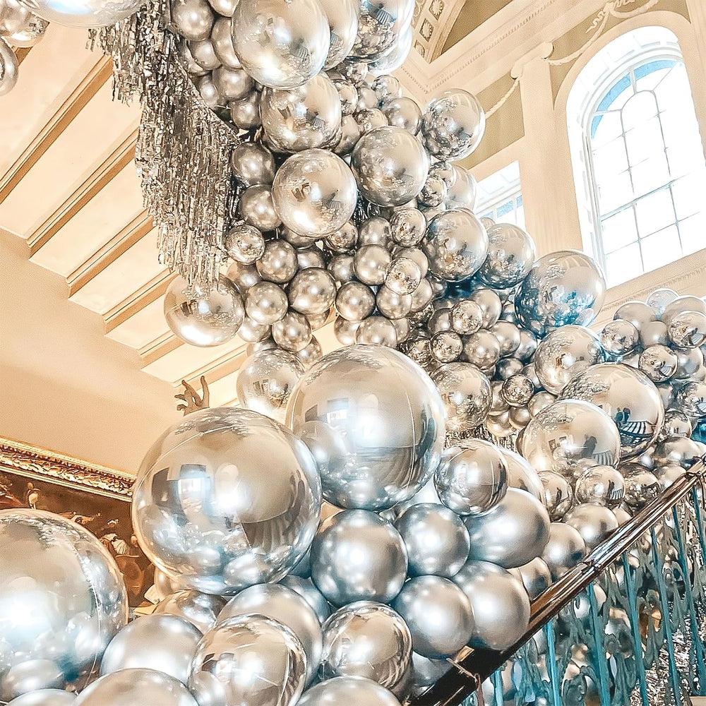PartyWoo silver balloons perfect for birthday celebrations and festive photo backdrops.